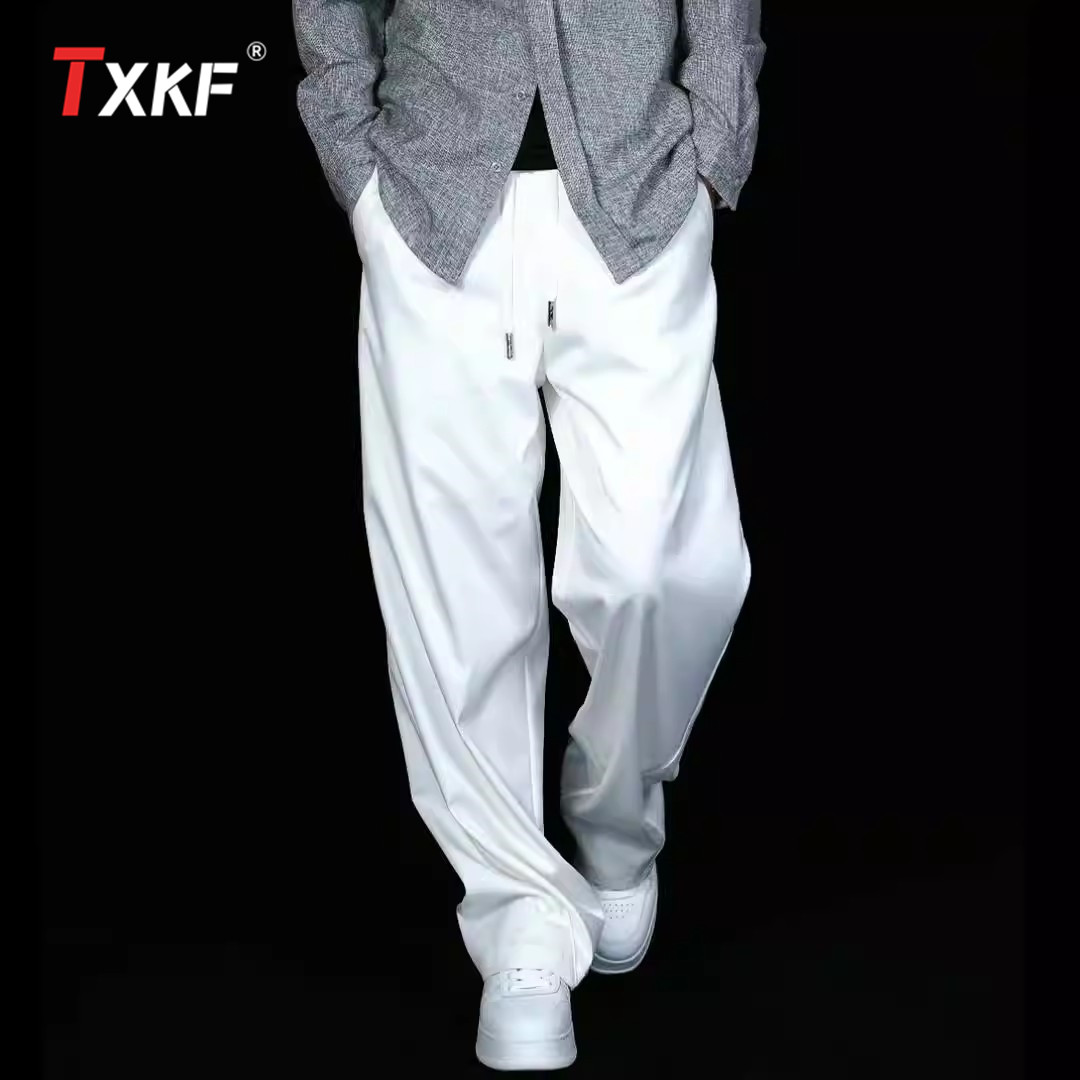潮牌白色休闲裤男士2026新款春秋季男裤垂感加绒阔腿直筒裤子男款