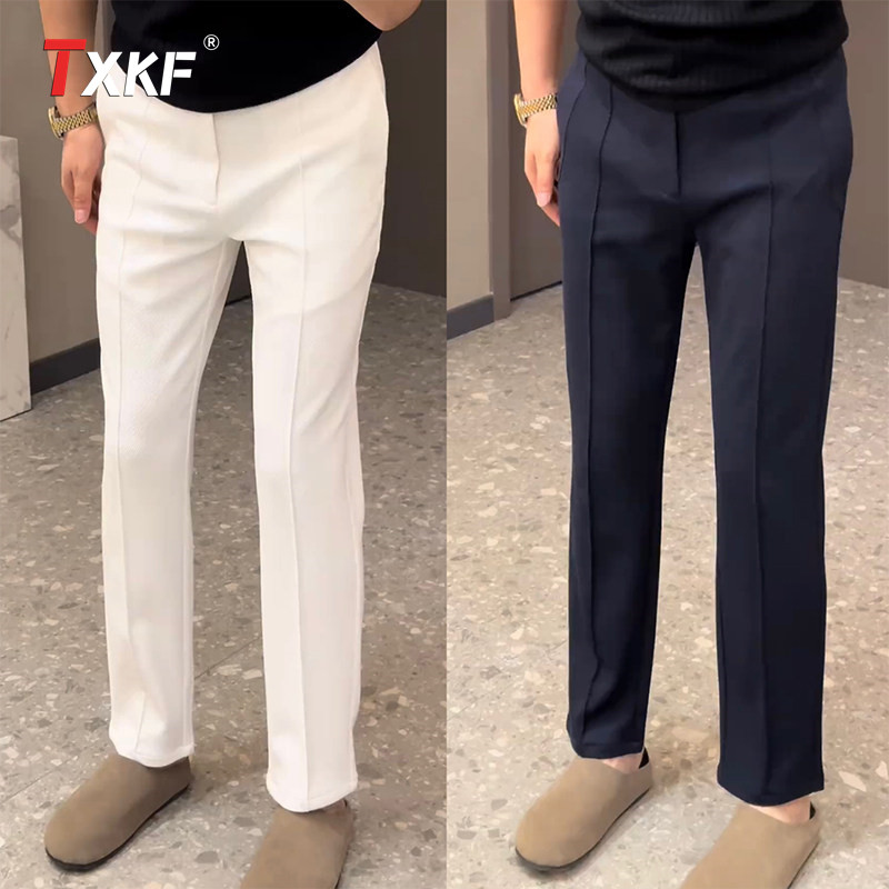 高端白色休闲裤子男士2026新款夏季男裤欧货商务修身直筒西裤男款