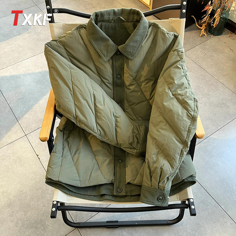 高端菱形格轻薄棉衣外套男士2025新款冬季衬衫领夹克羽绒棉服男款