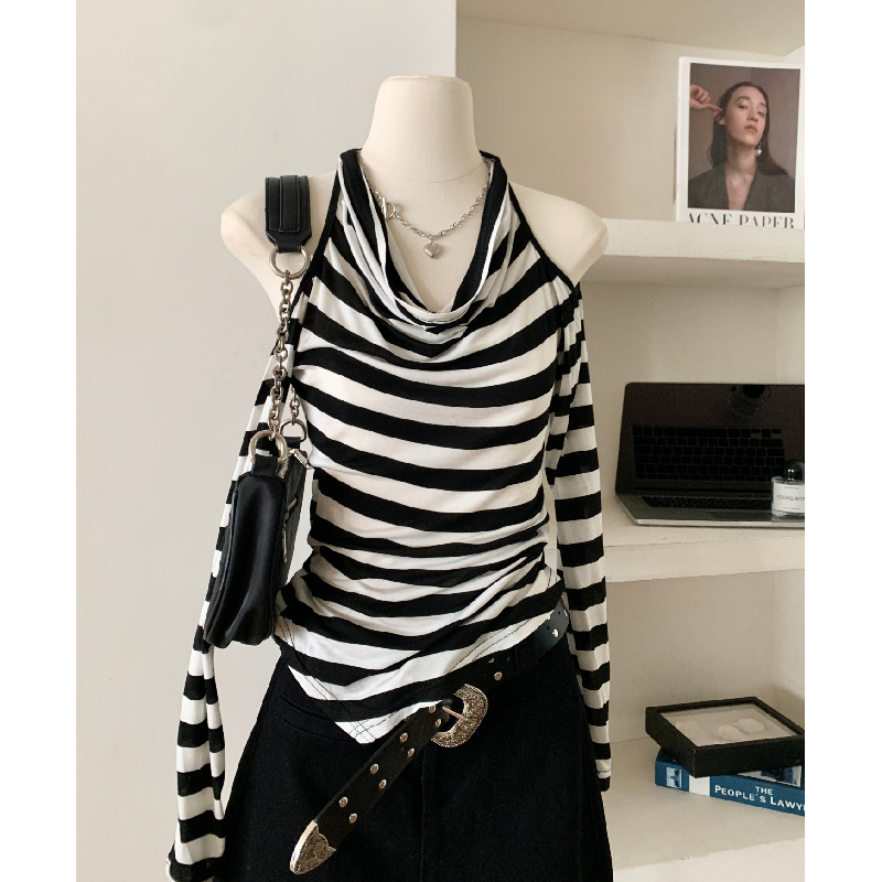 韩版慵懒风露肩百搭显瘦修身T恤