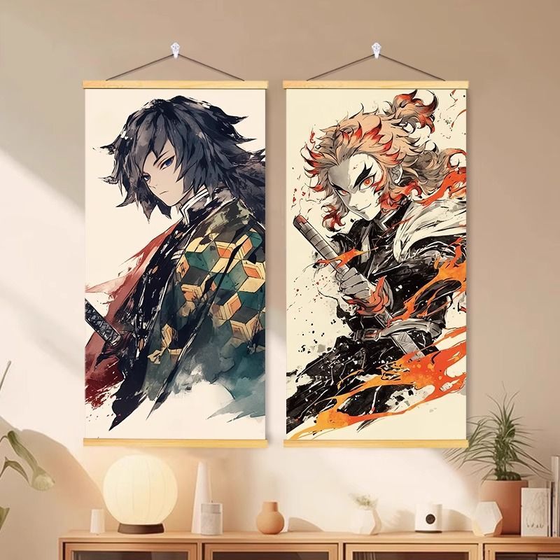鬼灭之刃实木挂画ins风书房卧室宿舍二次元动漫周边油画布装饰画