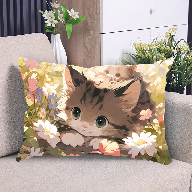 花园猫咪动物全绣抱枕套满绣十字绣自己手工线绣家用抱枕精准印花