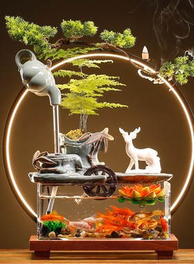 流水摆件招财循环水鱼缸客厅家居办公桌玄关装饰品开业乔迁礼品