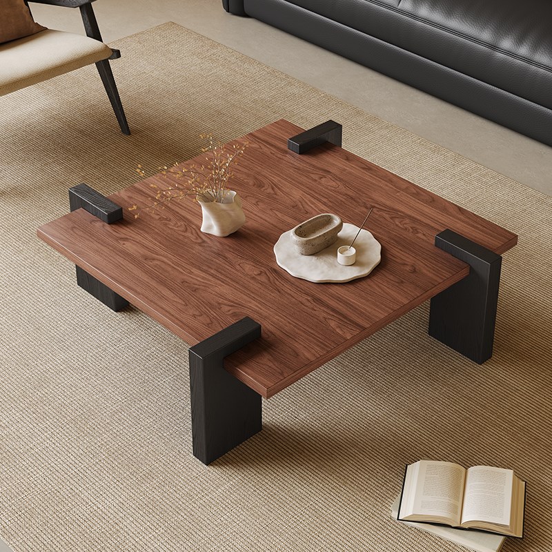 中古风方形茶几桌客厅家用小户型现代简约轻奢复古风胡桃色小茶台