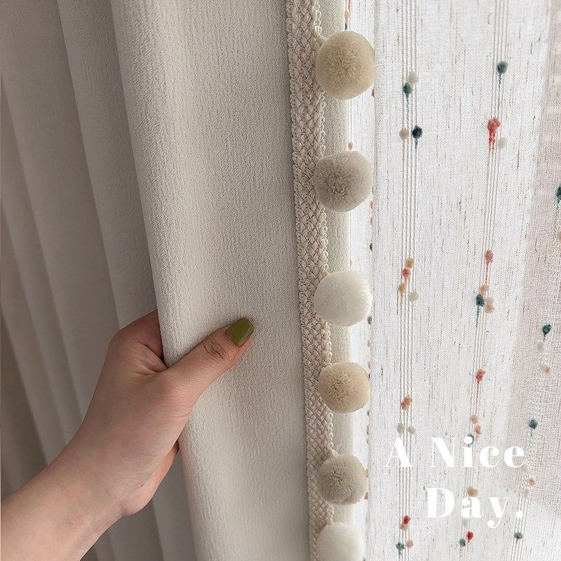 如许奶油白儿童毛球可爱轻法式高遮光窗帘雪尼尔提花窗帘客厅卧室,居家布艺,定制窗帘,淘宝优惠券,粉丝福利购,淘宝优惠卷