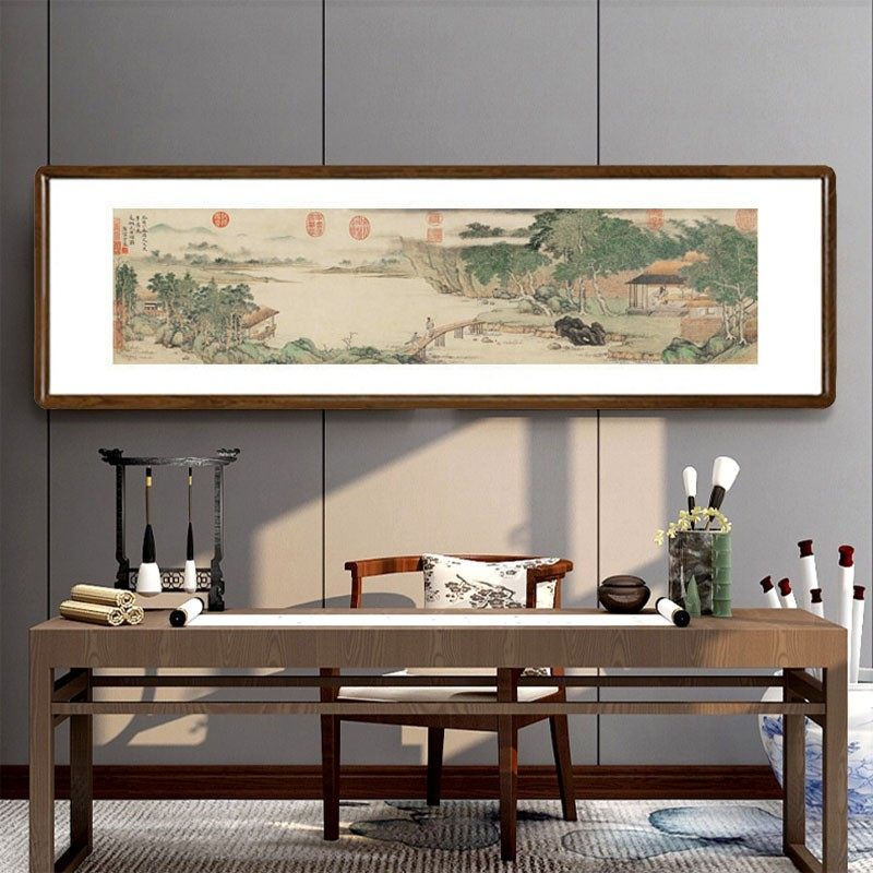 携琴访友图国画山水画中式客厅沙发背景墙装饰画书房酒店仿古壁画