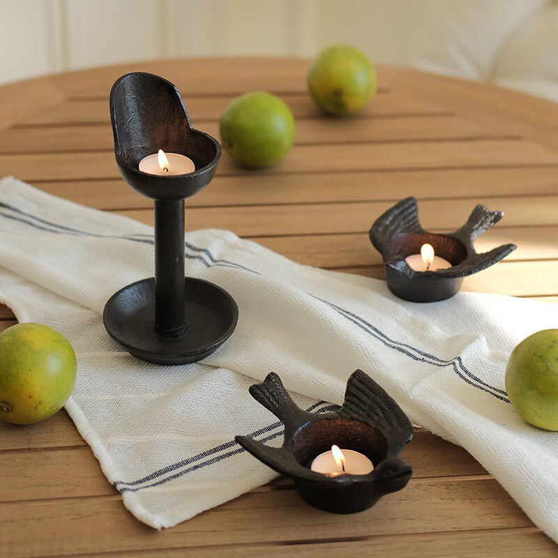 复古做旧铸铁小鸟烛台装饰摆件烟灰缸花园庭院餐边柜烛光晚餐拍照