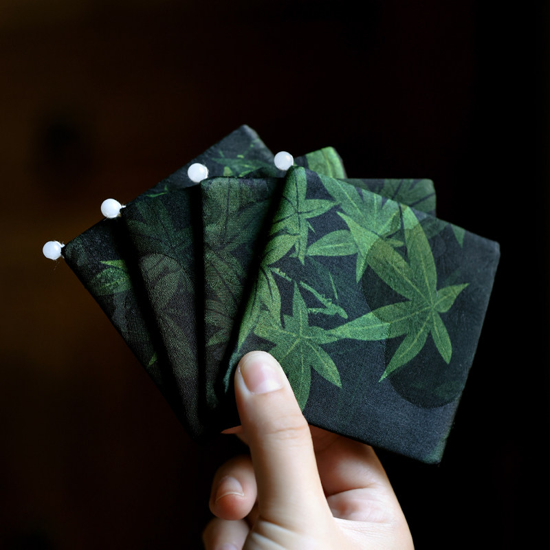 中式布艺珠子香云纱方形杯垫茶道零配配件壶垫杯隔热壶垫防滑杯托