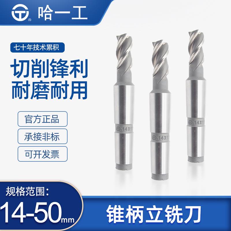 哈一工粗齿高速钢锥柄立铣刀三刃四刃哈尔滨哈工白钢铣刀14-50mm