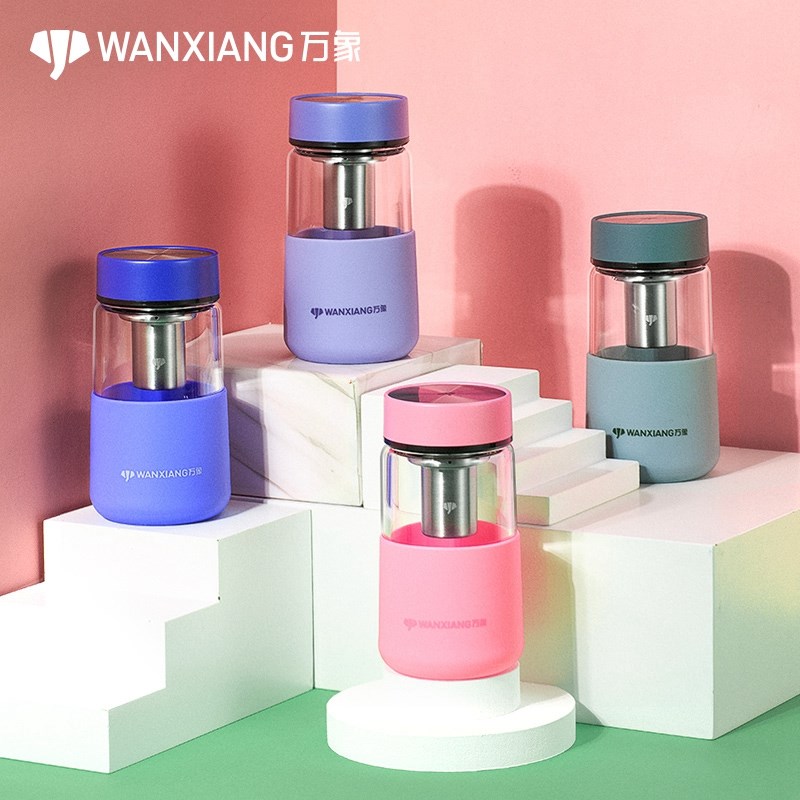 万象玻璃杯单层女士花茶杯可爱小巧便携杯子透明随手水杯U164