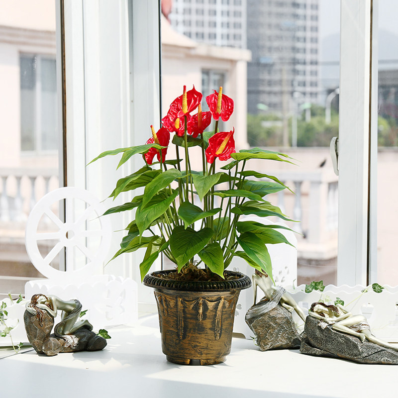 彷真绿色植物火鹤花假花家居摆饰酒店饭厅塑料植物落地盆栽室内装
