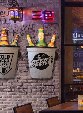 工业风铁艺立体酒桶啤酒瓶装饰饭厅酒吧烧烤火锅店背景墙壁挂装饰