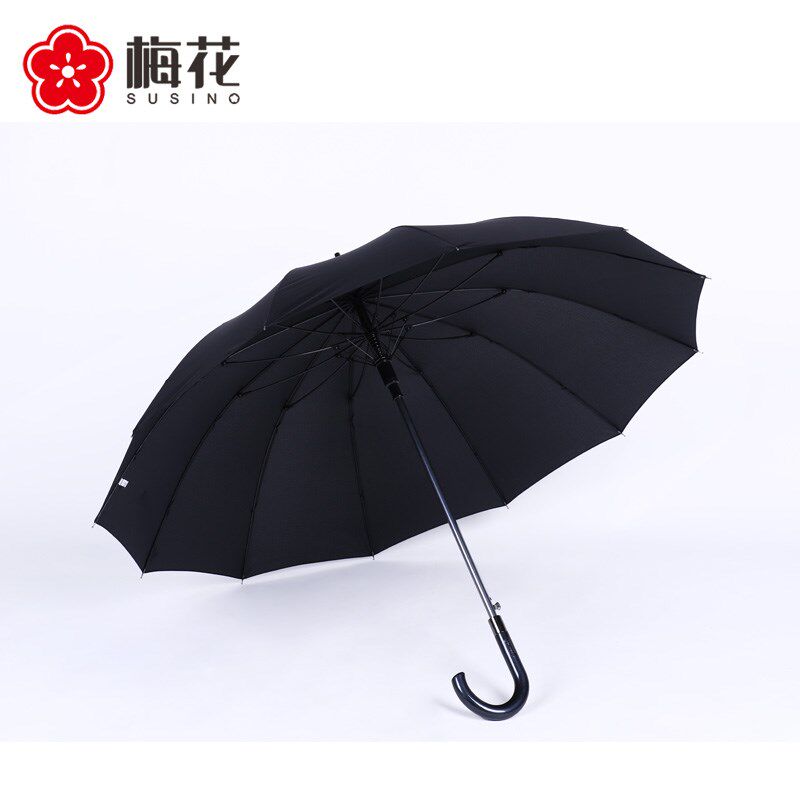 susino梅花伞 男士12骨长柄雨伞大号双人加固抗风黑色商务直柄s伞