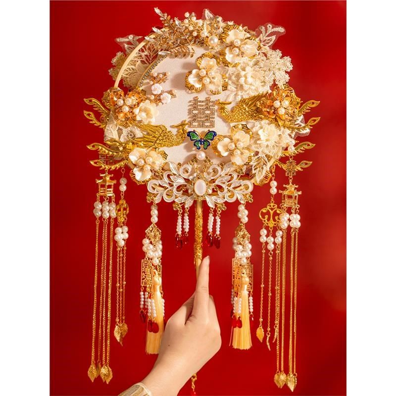 中式新娘结婚团扇出嫁秀禾服diy材料包重工双面成品手工高级喜扇,家居饰品,工艺扇/团扇/喜扇/折扇,淘宝优惠券,粉丝福利购,淘宝优惠卷