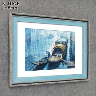 复古实木画框定制相框挂墙装裱a3A4外框4k8开任意尺寸做旧裱画框