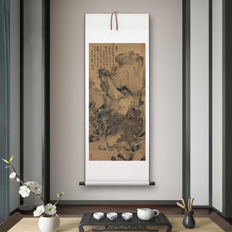 明唐寅唐伯虎《骑驴归思图》客厅书房茶室玄关装饰画山水挂画高清