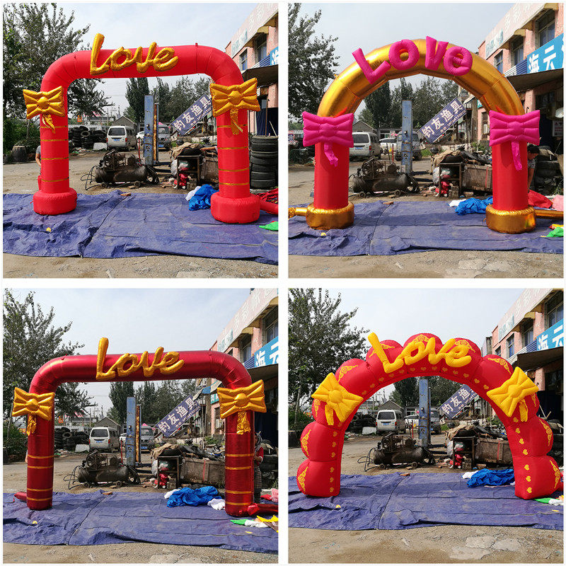 love粉色小花门婚庆门亭喜庆鼓风机欢迎宾彩虹门婚礼充气拱门气模
