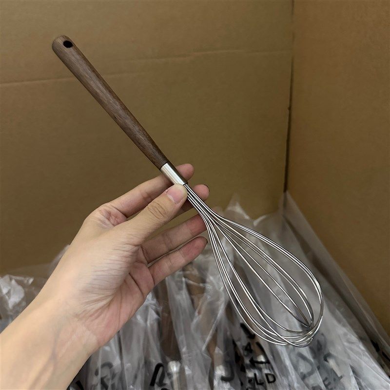 米诺家胡桃木304不锈钢打蛋器 家用手动打蛋器奶油搅拌器烘焙工具