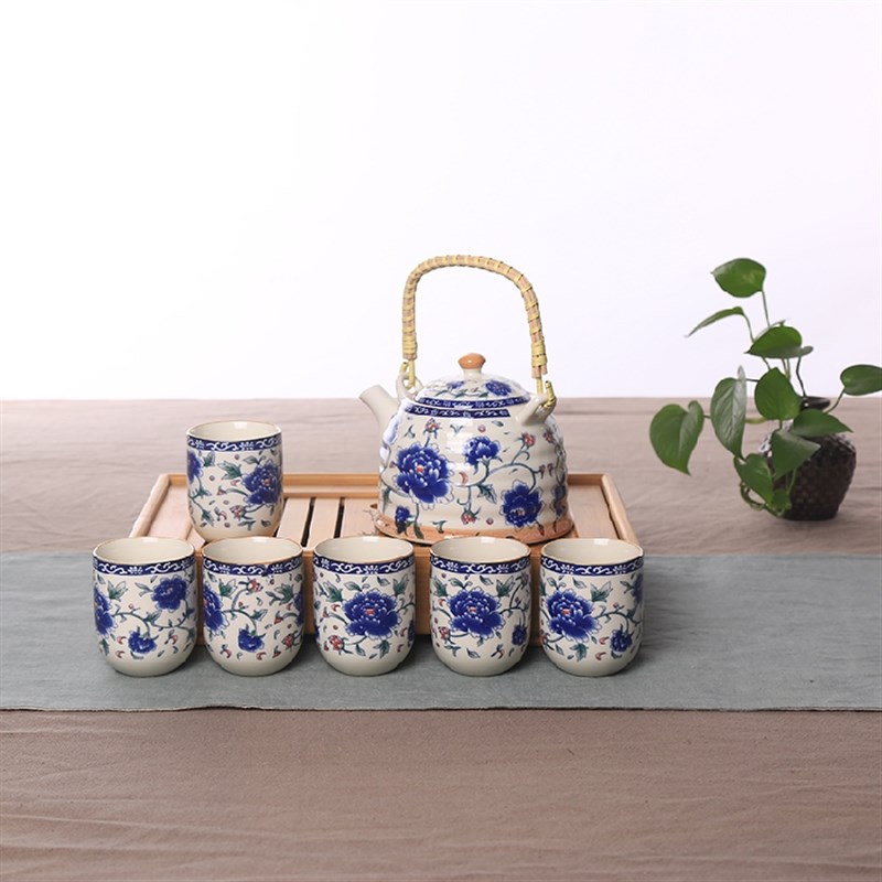 餐厅酒店陶瓷家用茶具套装瓷器提梁壶茶杯套装提梁壶茶具套装礼品