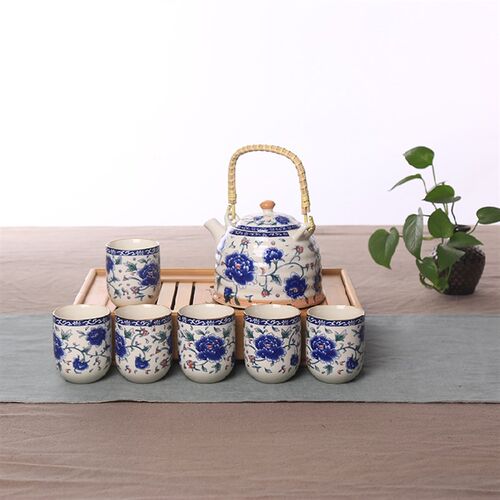 餐厅酒店陶瓷家用茶具套装瓷器提梁壶茶杯套装提梁壶茶具套装礼品