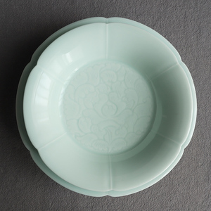 山水一间宋宴餐具葵口折沿盘饭碗陶瓷雕刻深盘菜碟茶具壶承水果点