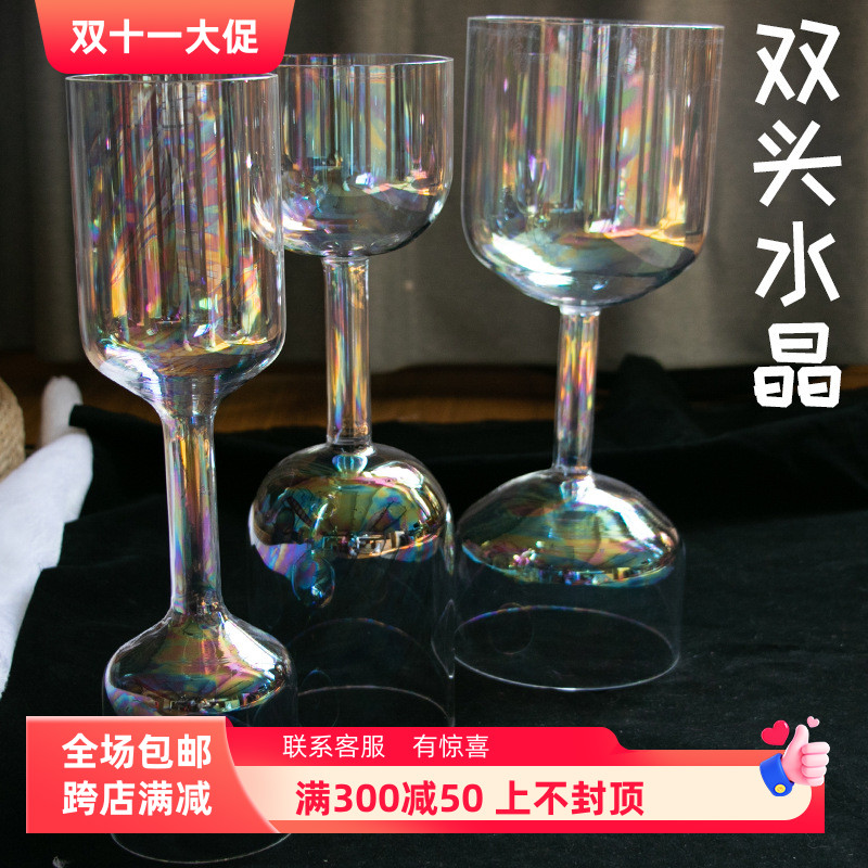 透明水晶钵手持颂钵唱歌音疗冥想敲击佛音钵瑜伽采耳双头双声圣杯