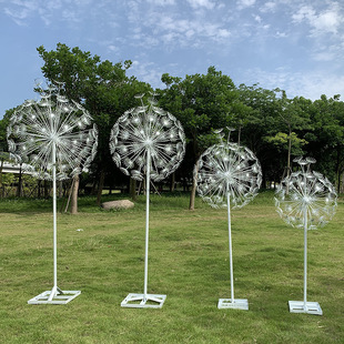 户外不锈钢发光蒲公英雕塑公园林景观草坪植物装 饰售楼部庭院摆件