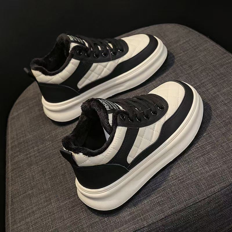 加绒高帮小白鞋女2024秋冬季新款运动休闲板鞋厚底百搭爆款大棉鞋