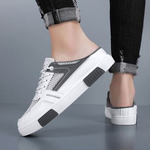 网面镂空透气青少年外穿无后跟包头半拖鞋 大码 爆款 夏季 男 男鞋