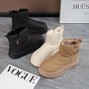 哈尔滨白色雪地靴女冬加绒特厚抗寒零下40东北大棉鞋34码厚底短靴