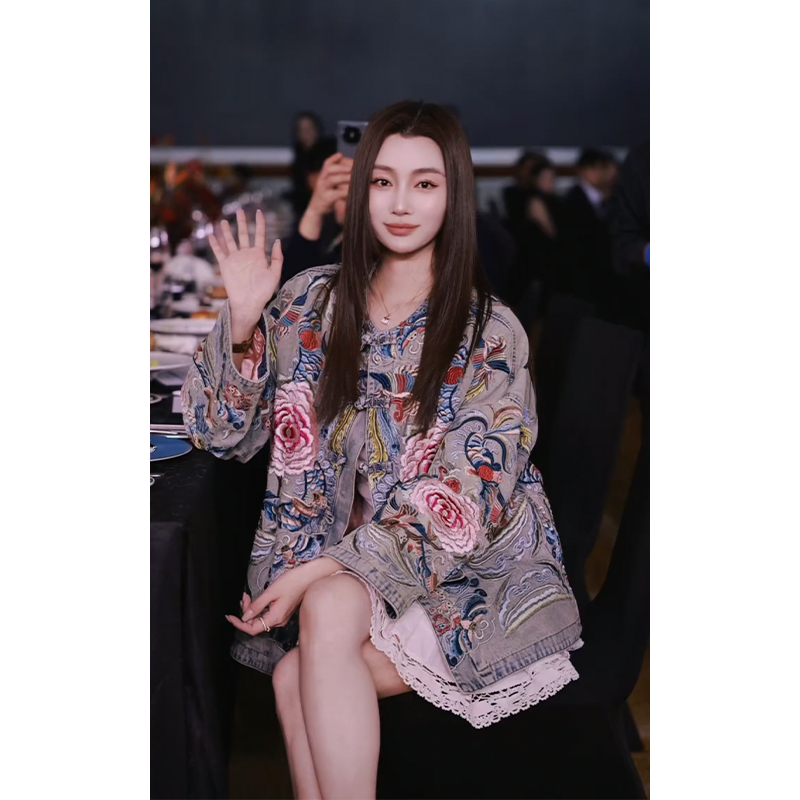 牛仔外套女春秋季2025新款潮牌碎花高级感炸街新中式国风夹克上衣