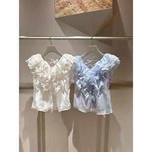 溫柔甜美無袖 襯衣 氣質荷葉邊V領超仙上衣女2025年夏新款 韓系時尚
