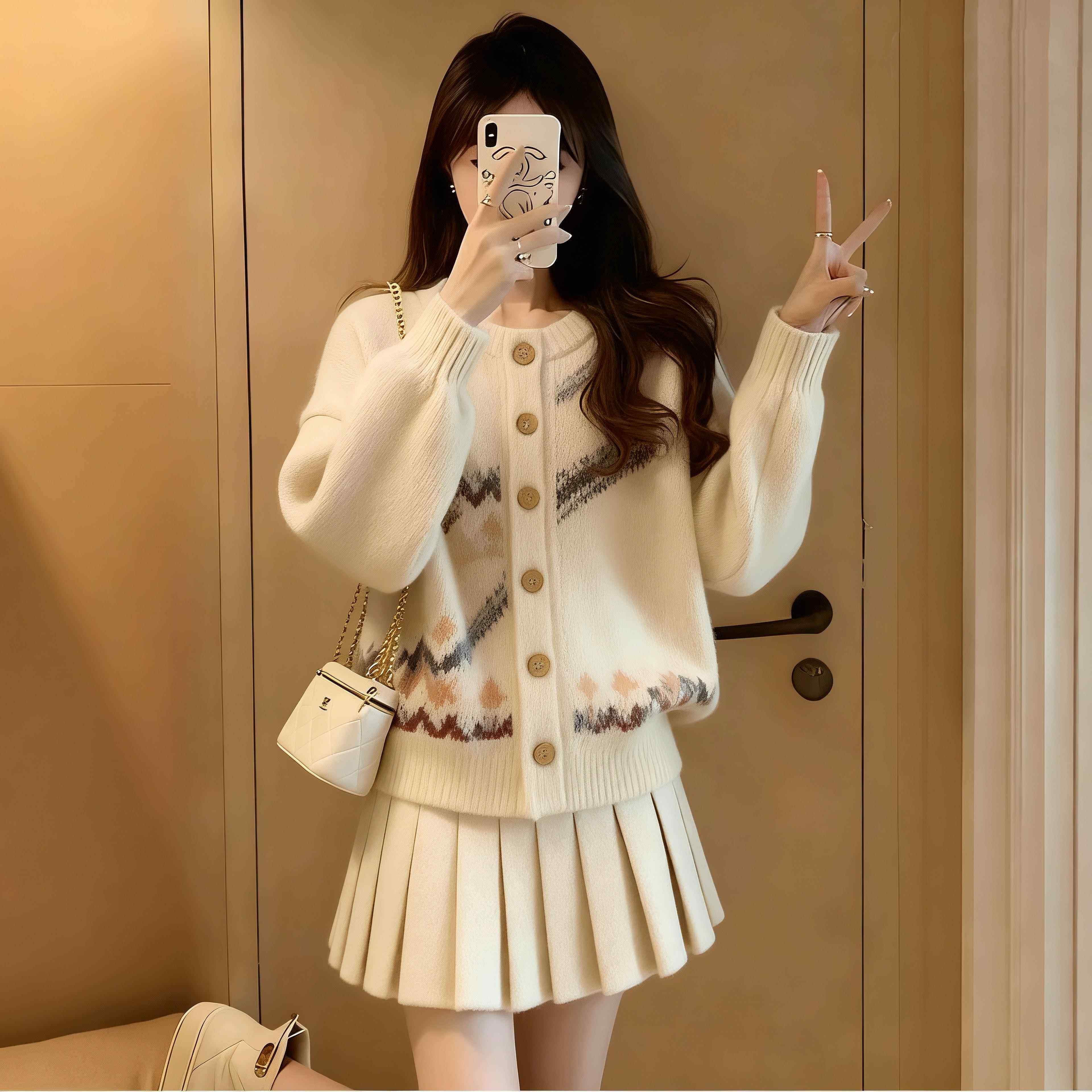 2026新款慵懒风费尔岛毛衣套装春季大码宽松针织开衫A字裙两件套,女装/女士精品,大码套装,淘宝优惠券,粉丝福利购,淘宝优惠卷