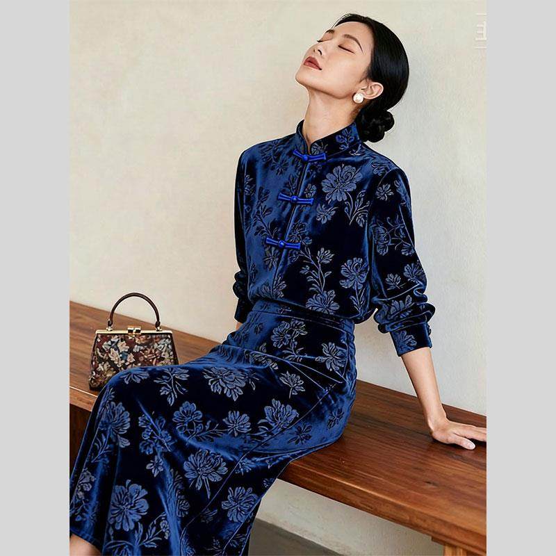 新中式女装国风套装2025秋季新款时尚高级感丝绒上衣半身裙两件套,女装/女士精品,大码套装,淘宝优惠券,粉丝福利购,淘宝优惠卷