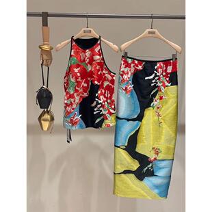 2025超火夏装一整套高级感清冷感禅意新中式国风上衣半裙两件套装