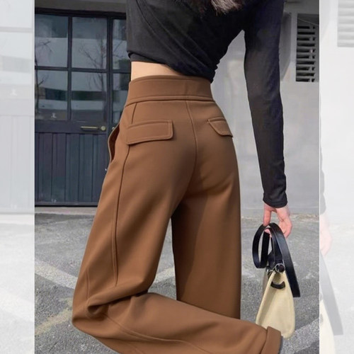 百搭高腰显瘦直筒裤女拖地长裤子