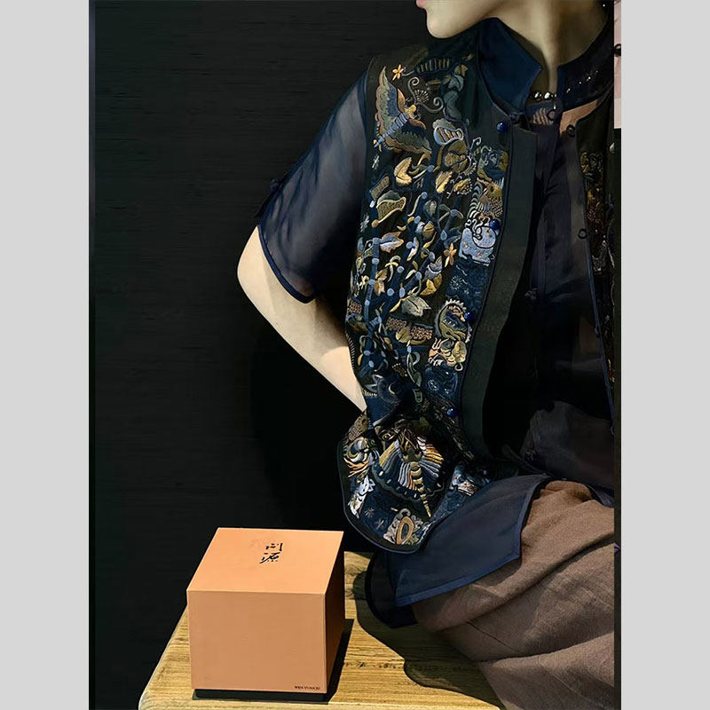 刺绣新中式国风年轻款盘扣改良唐装2025新款夏季马甲衬衫两件套装,女装/女士精品,大码套装,淘宝优惠券,粉丝福利购,淘宝优惠卷