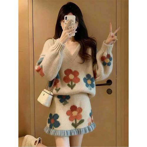 针织套装女秋冬毛衣半身裙两件套