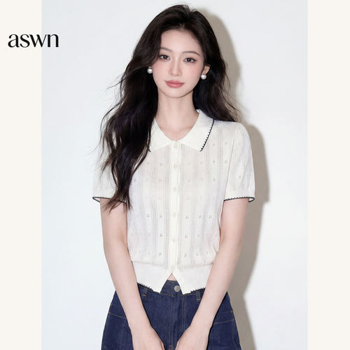 ASWN夏季法式薄款短袖针织衫女