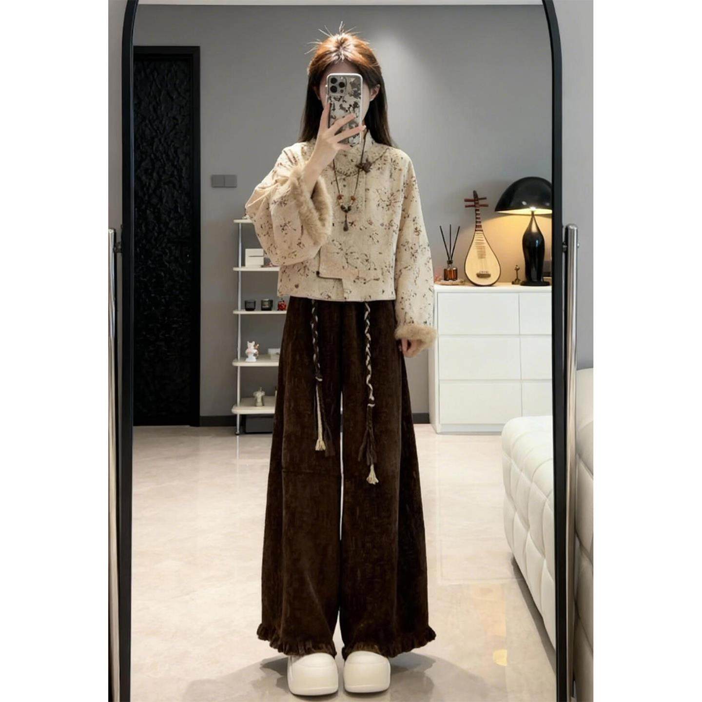 秋冬穿搭一整套新中式国风外套轻奢高级感阔腿裤两件套2025年新款,女装/女士精品,常规大码外套,淘宝优惠券,粉丝福利购,淘宝优惠卷