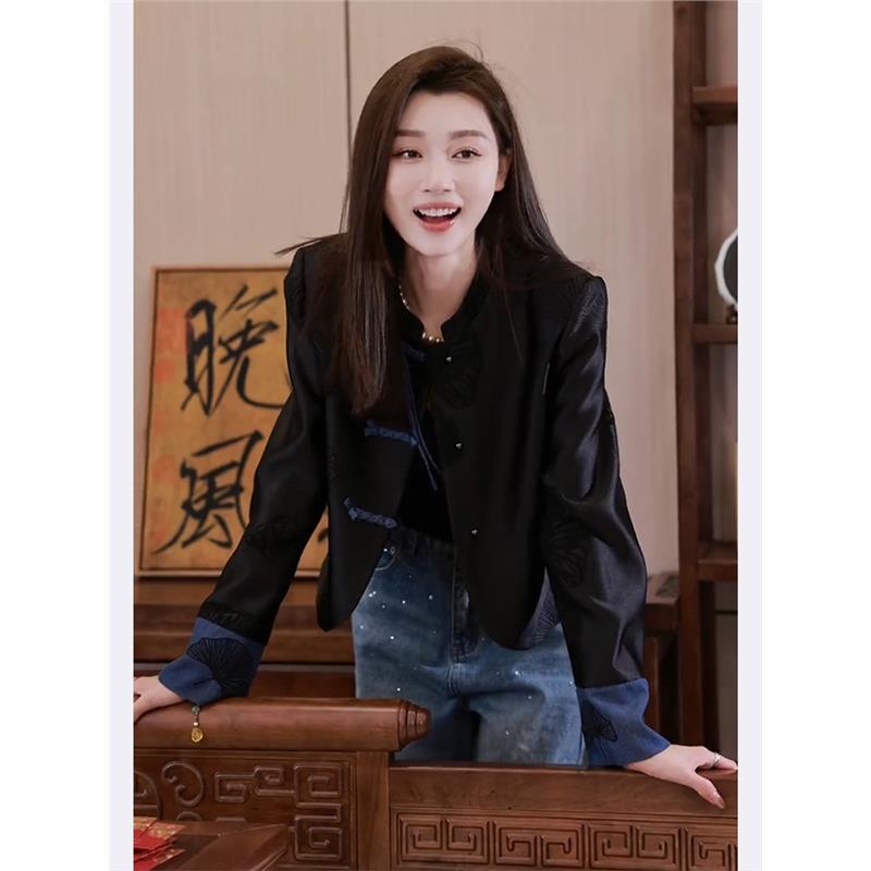 新中式国风黑色唐装短款外套