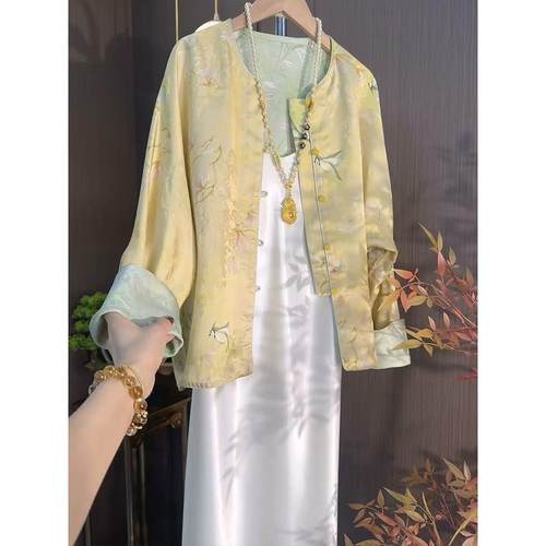新中式黄色长袖开衫外套女