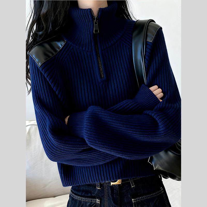 冬季新款毛衣藏蓝色长袖