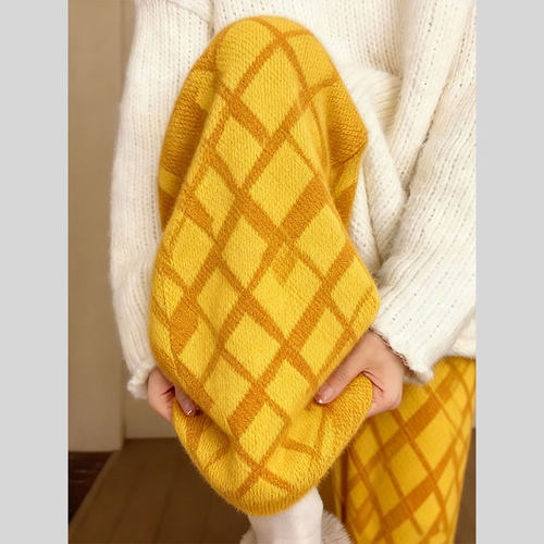 流行韩系南瓜橘色针织阔腿裤