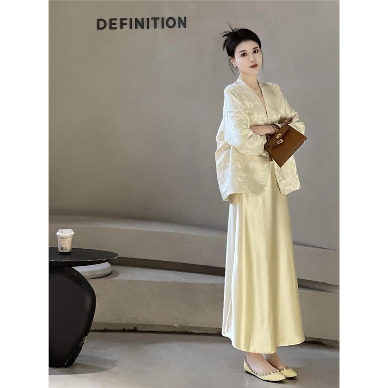 新中式国风黄色外套半身裙套装