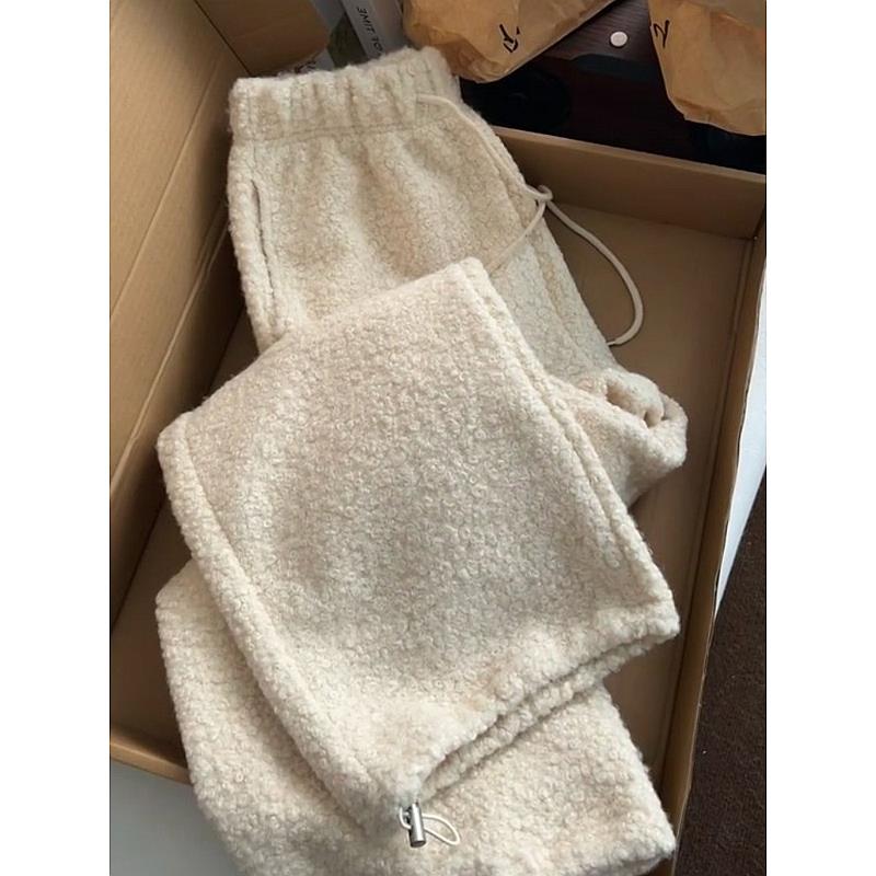 秋冬新款加绒加厚白色休闲裤子女