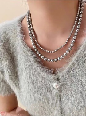 Ivy真多麻灰珍珠项链简约百搭