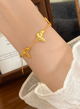 18k金手链镭射葫芦蝴蝶手环半镯