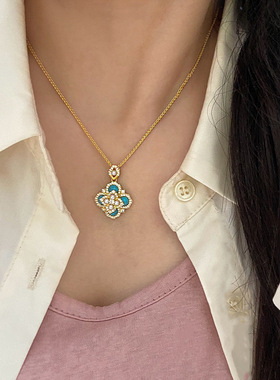 天然绿松石四叶花项链