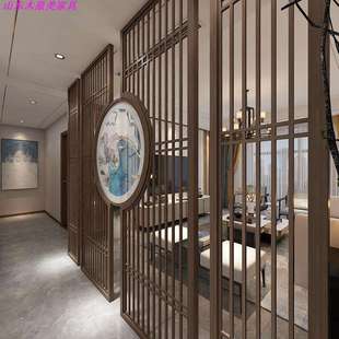实木镂空花格客厅餐厅遮挡分隔黑胡桃酒店茶室座屏 屏风隔断新中式